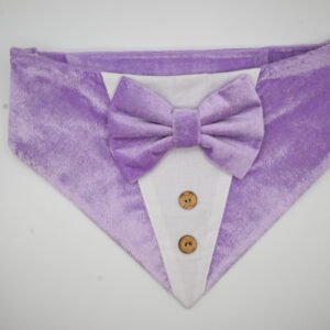 Elegant Lavender Velvet Tuxedo Bandana with Bow for Dogs & Cats.