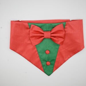Festive Red & Green Satin Tuxedo Bandana with Bow for Dogs & Cats