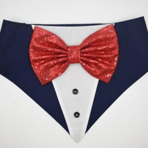 MahiNee Pets World Premium Blue with Red Bow Blingy Tuxedo Bandana for Dogs & Cats