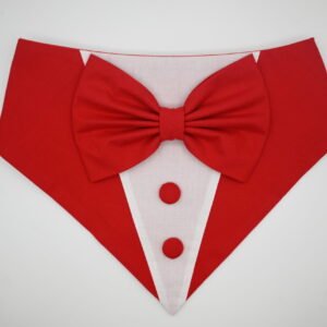 Classic Red Cotton Tuxedo Bandana with Bow for Dogs