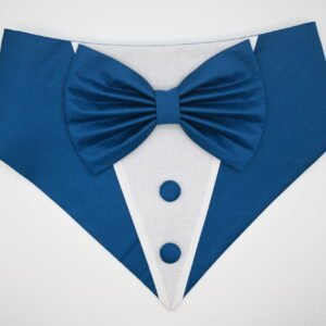 Regal Blue Cotton Tuxedo Bandana with Bow for Dogs