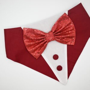 Maroon Tuxedo Bandana with Blingy Red Bow for Dogs & Cats