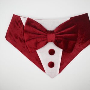 Maroon Velvet Tuxedo Bandana with Bow for Dogs & Cats