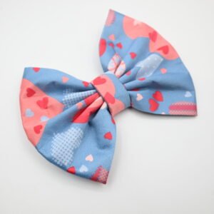 Hearts Printed Bow for Dogs & Cats | Satin Slide In Collar Bowtie with Elastic Loops